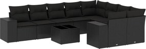 vidaXL 10 részes fekete polyrattan kerti ülőgarnitúra párnákkal