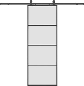 vidaXL fekete ESG üveg tolóajtó fémszerelvény-szettel 76x205 cm