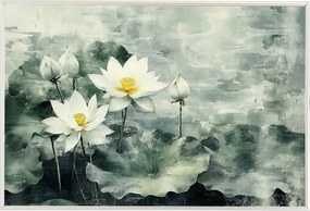 Poszter Keret Alumínium Grafika Természet Virágok Fehér Lótusz 60x40