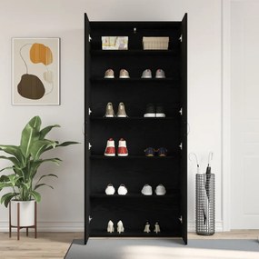 Cipőtároló Fekete Tölgy 80x35,5x180 cm Mérnöki Fa
