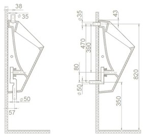 CeraStyle CITY - PISZOÁR - porcelán - FELSŐ vízbekötésű - szifonnal - 55 cm x 32 cm