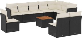 vidaXL 11 részes fekete polyrattan kerti ülőgarnitúra párnákkal