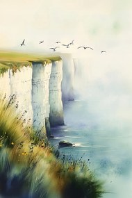 Vászonkép Canvas Tájkép Tenger Fehér Sziklák Dover Köd Madarak 80x120