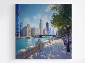 Vászonkép Canvas Város Usa Chicago Folyó Felhőkarcolók Híd Kilátás 80x80