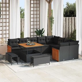 Kerti Kanapé Szett 12 pcs Fekete 100 x 100 x 71 cm polirattan