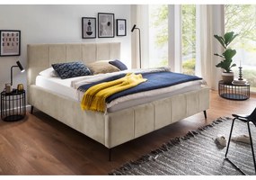 Bézs kárpitozott franciaágy tárolóhellyel ágyráccsal 180x200 cm Lizzano – Meise Möbel