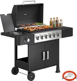 Outsunny 17,8 kW (kb. 60 700 BTU) 6+1 égős rozsdamentes acél gázgrill kocsi oldalégővel, hőmérővel, zománcozott rácsokkal, melegen tartó ráccsal, olda