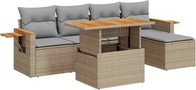 vidaXL 6 részes bézs polyrattan akácfa kerti ülőgarnitúra párnával