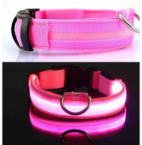 Tölthető világító éjszakai LED kutya nyakörv, pink, XS