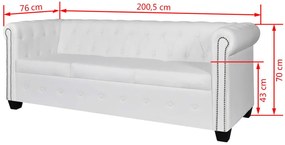 2 személyes és 3 személyes fehér műbőr Chesterfield kanapé