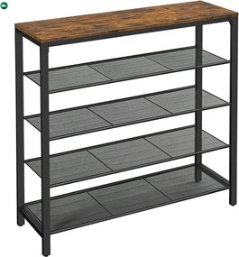 Cipőtároló polc 4 fém hálós polccal, rusztikus barna 100x30x92cm