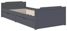 sötétszürke tömör fenyőfa ágykeret fiókkal 90 x 200 cm