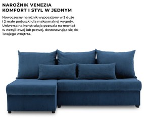 Venezia sarokkanapé, kordbársony, univerzális oldal, hab töltet, kék