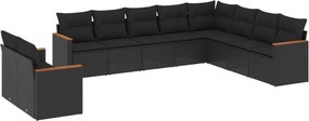 vidaXL 10 részes fekete polyrattan kerti ülőgarnitúra párnákkal