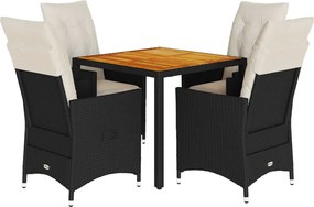 vidaXL 5 részes fekete polyrattan kerti étkezőgarnitúra párnákkal