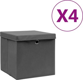 vidaXL 4 db szürke fedeles tárolódoboz 28 x 28 x 28 cm