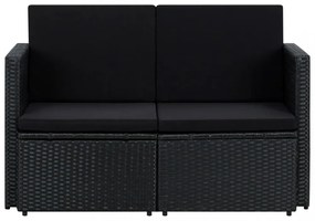 vidaXL fekete kétszemélyes polyrattan kerti kanapé párnákkal