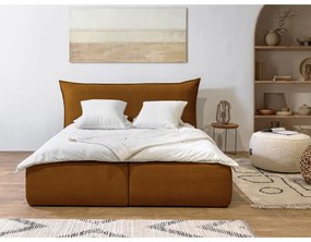 Okkersárga kárpitozott franciaágy tárolóhellyel ágyráccsal 160x200 cm Jade – Bobochic Paris