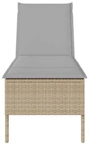 bézs polyrattan napozóágy párnával 55x200x44 cm