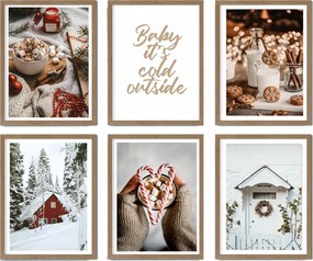 Poszter szett 6db 30x40cm eviero Tél házikó habszivacs téli cukorpálcák