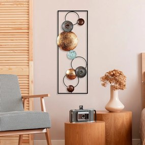 Fém fali dekoráció, circles, arany-kék 90x32 cm