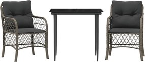 vidaXL 3 részes szürke polyrattan bisztrógarnitúra párnákkal