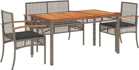 vidaXL 4 részes szürke polyrattan kerti étkezőszett párnával