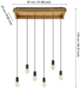 Eglo 43592 - Csillár zsinóron WOOTTON 6xE27/40W/230V