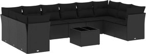 vidaXL 11 részes fekete polyrattan kerti ülőgarnitúra párnákkal