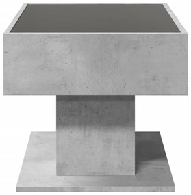 betonszürke szerelt fa dohányzóasztal LED-del 70 x 50 x 45 cm