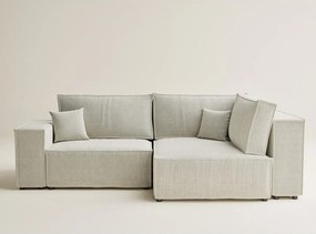 Krémszínű zsenília kinyitható-tárolóhelyes sarokkanapé (jobb oldali-L alakú) Tonga – Maison de Rêve