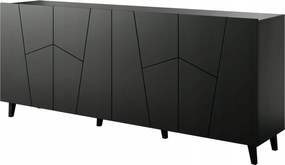 Komód nagy modern stílusos Vitrail 200 cm 4D mart fekete matt