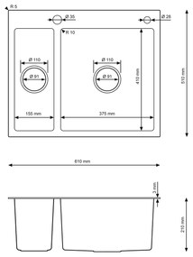 Erga HD, 1,5 kamrás acél mosogató 610x510x210 mm mosószer adagolóval, acél, ERG-MLS-HD6151