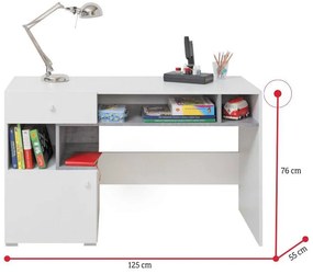 SIGMAR íróasztal, 125x76x55, fehér/beton