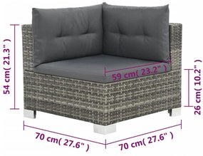 10-részes szürke polyrattan kerti bútorszett párnákkal