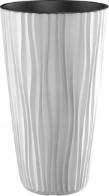 Kerek virágtartó Etna betéttel Fehér, kicsi, függőlegesen bordázott ø28cm, 50cm