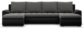 Tokio U alakú sarokkanapé, 3 ágyneműtartóval, bársony + műbőr, univerzális oldal, szürke - fekete