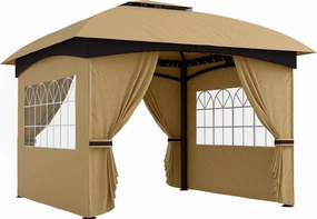 Outsunny 3,4x3,4m vízálló kertipavilon 4 oldalfallal, dupla tetővel, UV-védelemmel ellátott parti sátor, horganyzott fém kerettel, kerthez | Aosom