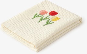 Goldea hímzett waffle konyharuha - tulipánok krémszínű alapon 50 x 70 cm