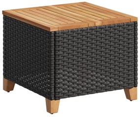 fekete polyrattan és akácfa kerti asztal 45 x 45 x 37 cm