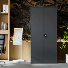 Magas és mély antracit színű fém irodaszekrény JAN H D600, 900 x 1950 x 600 mm