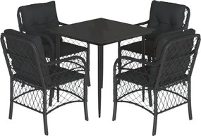 vidaXL 5 részes fekete polyrattan kerti étkezőgarnitúra párnákkal
