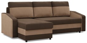 Hewlet sarokkanapé, 2 ágyneműtartóval, szövet anyag, univerzális oldal, hab töltet, barna