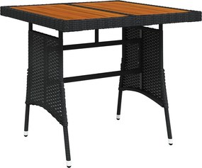 vidaXL fekete polyrattan és tömör akácfa kerti asztal 70 x 70 x 72 cm