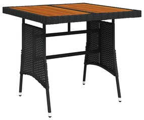 vidaXL fekete polyrattan és tömör akácfa kerti asztal 70 x 70 x 72 cm