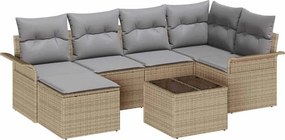 vidaXL Kerti Kanapé Szett párnával 7 pcs Bézs Poli rattan