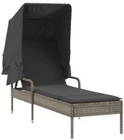 Szürke polyrattan napozóágy tetővel