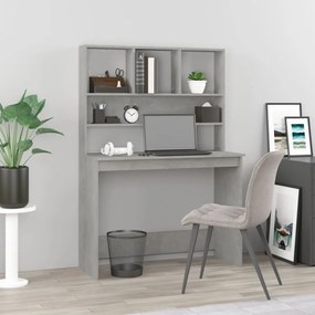 betonszürke szerelt fa íróasztal polcokkal 102 x 45 x 148 cm