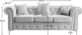Kinyitható luxus 3-as ülés, világosszürke Velvet szövet, ROMANO