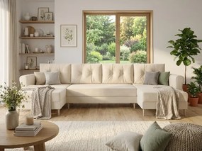 Ágyazható U alakú kanapé SILVIANO 300x140 cm, krém színű + 2 db párna INGYEN